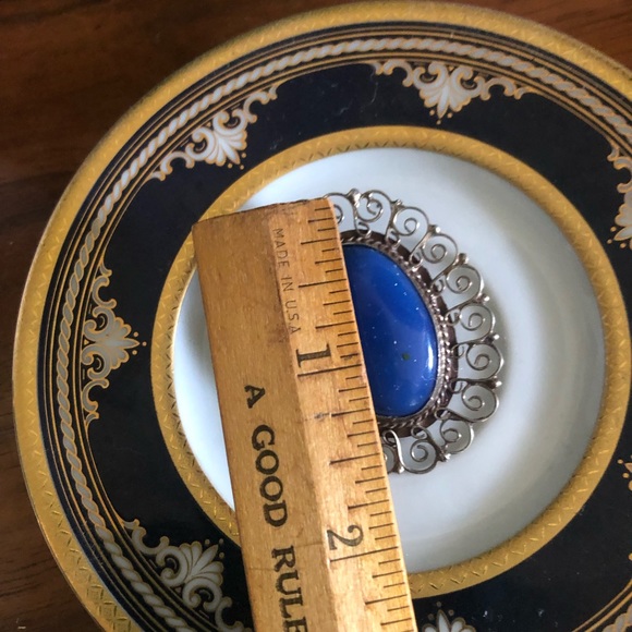 Large Vintage Blue Lapis Sterling Silver Brooch Pendant - Picture 9 of 10